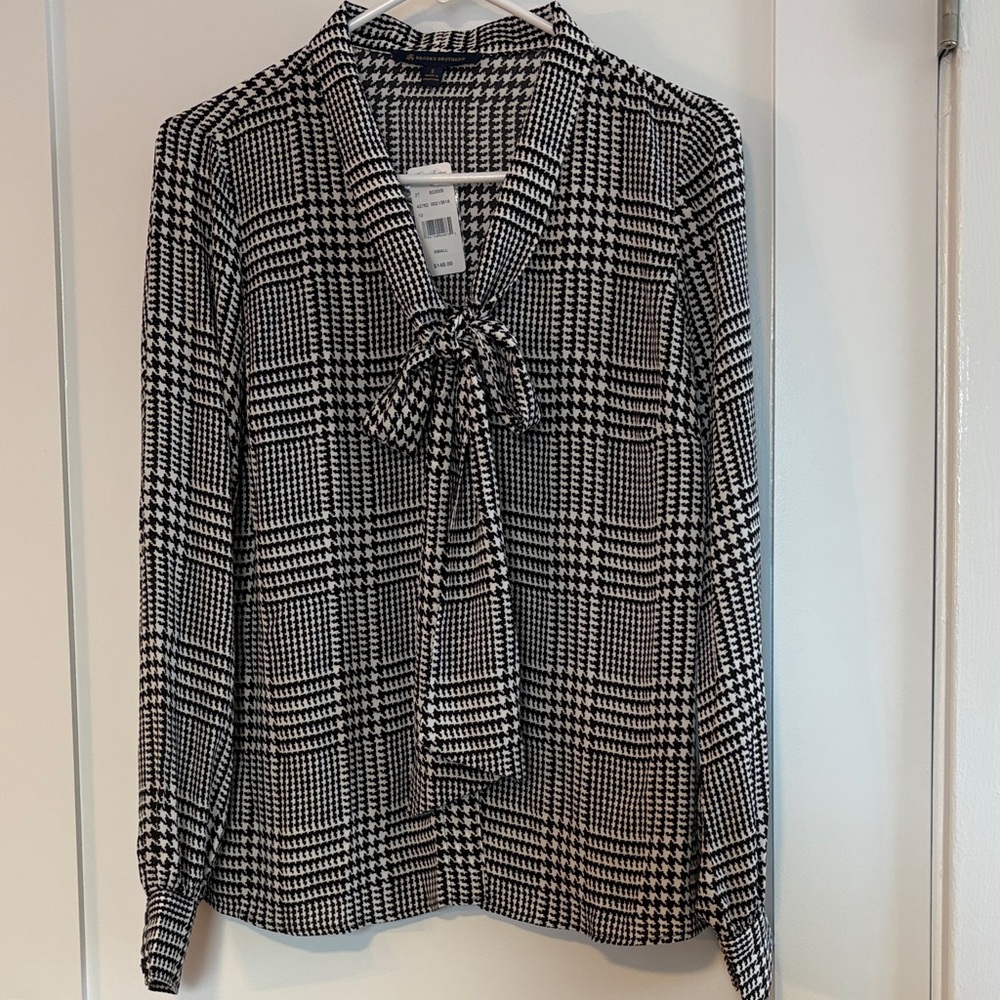 NWT Brooks Brothers Black and White Checkered Blouse